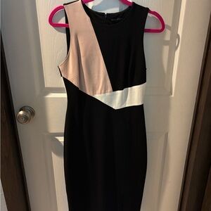 White House Black Market Black and Cream Geometric Midi Dress